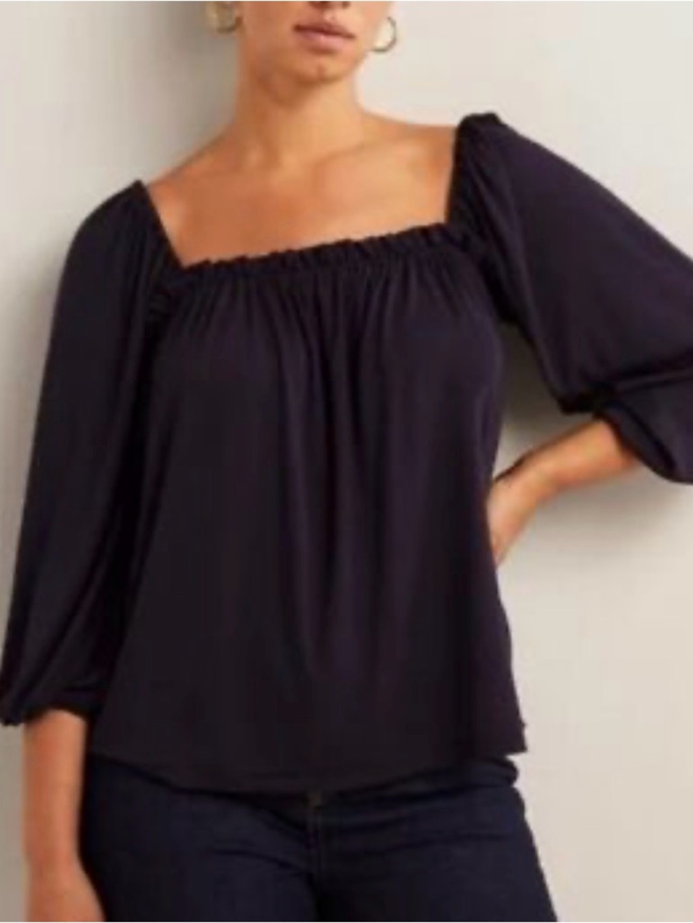 Square Neck Navy Peasant Blouse Large Banana Republic